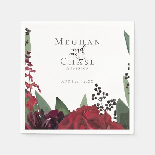 Serviette En Papier Mariage Party Napkin | Riche Bourgogne Marsala Flo (Devant)