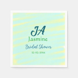 Serviette En Papier Mariage pastel aquarelle bleu vert nom da
