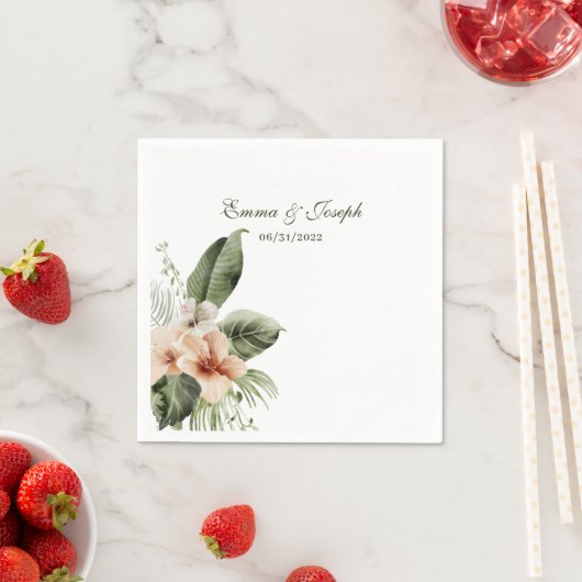 Serviette En Papier Mariage pastel hibiscus boho tropical (En situation)