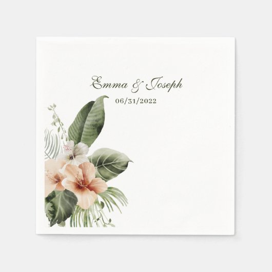 Serviette En Papier Mariage pastel hibiscus boho tropical (Devant)