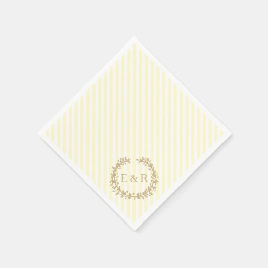 Serviette En Papier Mariage Pastel Lemon Yellow Wreath et Sprig (Coin)