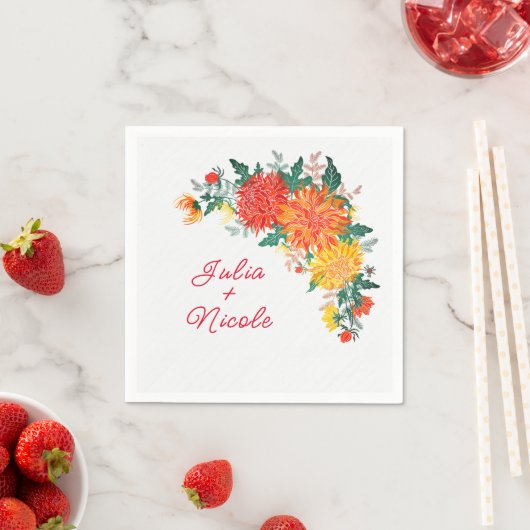 Serviette En Papier Mariage Pastel Orange Yellow Spring Dahlia Fleurs (En situation)