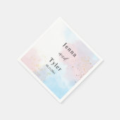 Serviette En Papier Mariage Pastel Rose et Bleu Aquarelle (Coin)
