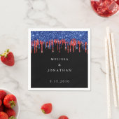 Serviette En Papier Mariage Patriotique Éclaboussures de Paillettes Bl (En situation)