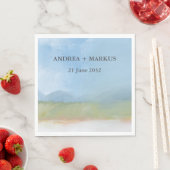 Serviette En Papier Mariage Paysage Peint Ciel bleu (En situation)
