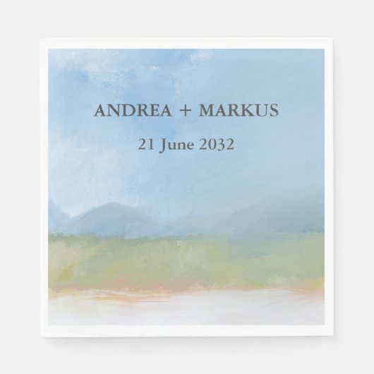 Serviette En Papier Mariage Paysage Peint Ciel bleu (Devant)
