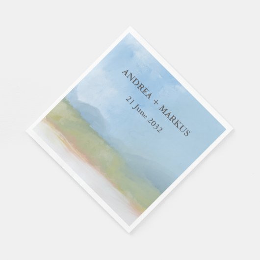 Serviette En Papier Mariage Paysage Peint Ciel bleu (Coin)
