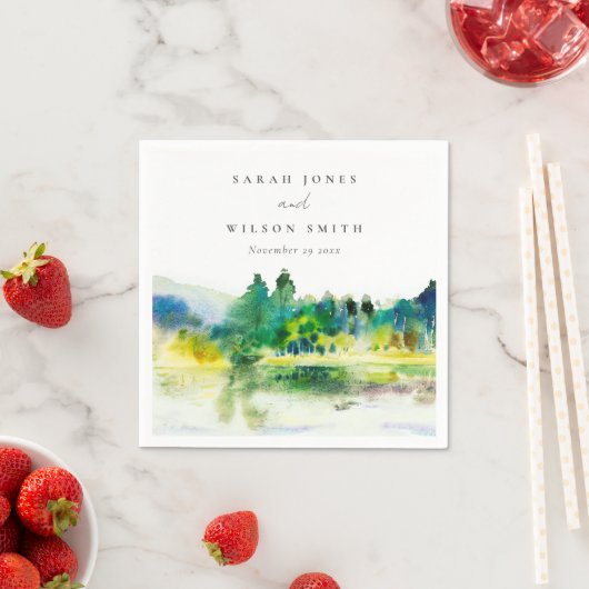 Serviette En Papier Mariage paysager Chic Campagne Mountain River (En situation)