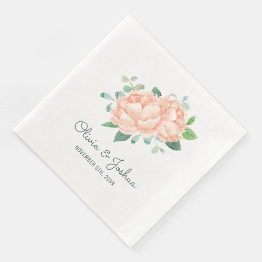 Serviette En Papier Mariage Peach Peony (Coin)