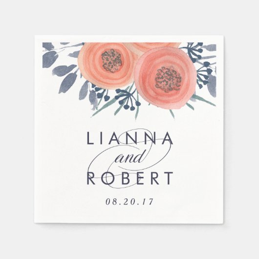 Serviette En Papier Mariage Peach Poppies (Devant)