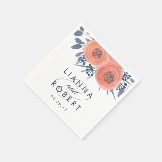Serviette En Papier Mariage Peach Poppies (Coin)