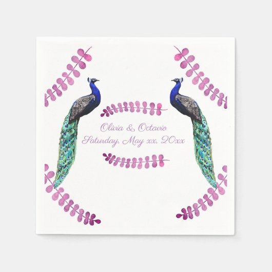 Serviette En Papier Mariage Peacock (Devant)
