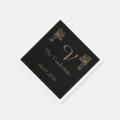 Serviette En Papier Mariage Peacock Art déco d'or noir (Coin)