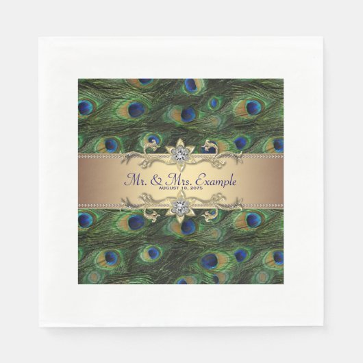 Serviette En Papier Mariage Peacock Gold (Devant)