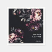 Serviette En Papier Mariage personnalisable vaisselle noir moody peoni (Devant)