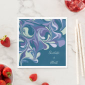 Serviette En Papier Mariage personnalisé Abstrait bleu violet marbre é (En situation)
