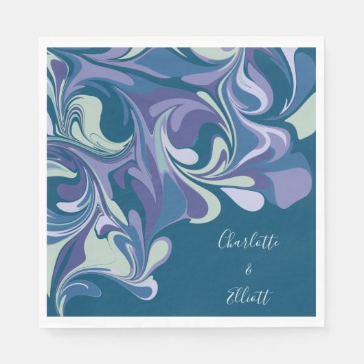 Serviette En Papier Mariage personnalisé Abstrait bleu violet marbre é (Devant)