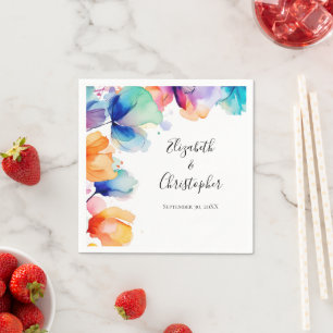 Serviette En Papier Mariage personnalisé aquarelle florale lumineuse
