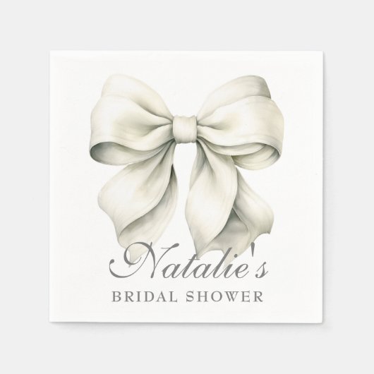 Serviette En Papier Mariage Personnalisé avec Nœud Blanc Élégant (Devant)