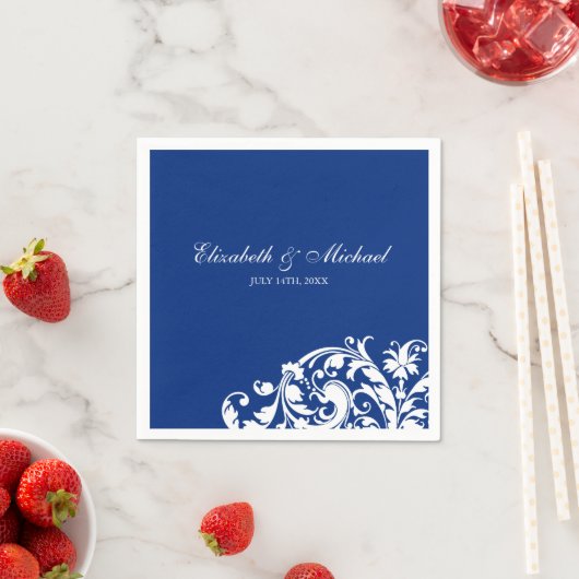 Serviette En Papier Mariage personnalisé bleu blanc (En situation)