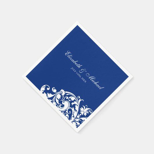 Serviette En Papier Mariage personnalisé bleu blanc (Coin)