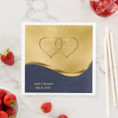 Serviette En Papier Mariage personnalisé bleu marine et or (En situation)