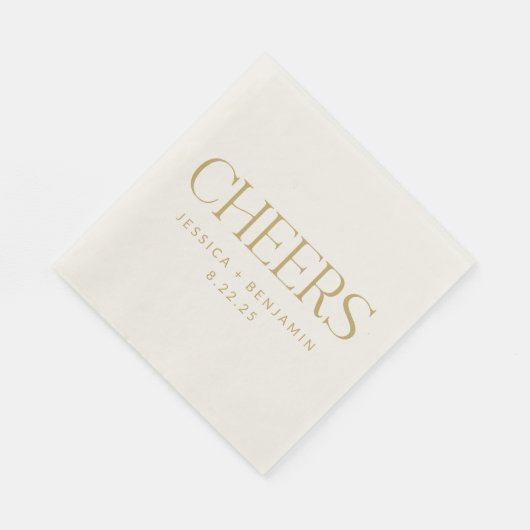 Serviette En Papier Mariage personnalisé Cheers Groovy Gold Typographi (Coin)