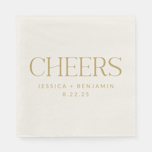 Serviette En Papier Mariage personnalisé Cheers Groovy Gold Typographi (Devant)