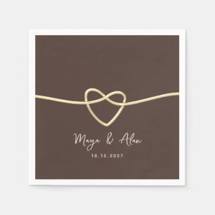 Serviette En Papier Mariage Personnalisé Cœur Or Brun Chocolat