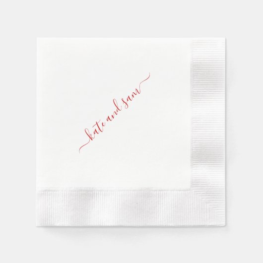 Serviette En Papier Mariage personnalisé de script Red Swash (Devant)