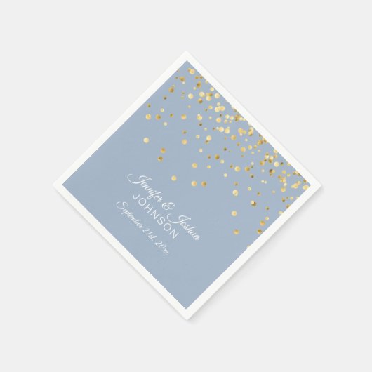 Serviette En Papier Mariage personnalisé Dusty BLUE Gold Confetti (Coin)
