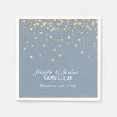 Serviette En Papier Mariage personnalisé Dusty BLUE Gold Confetti (Devant)