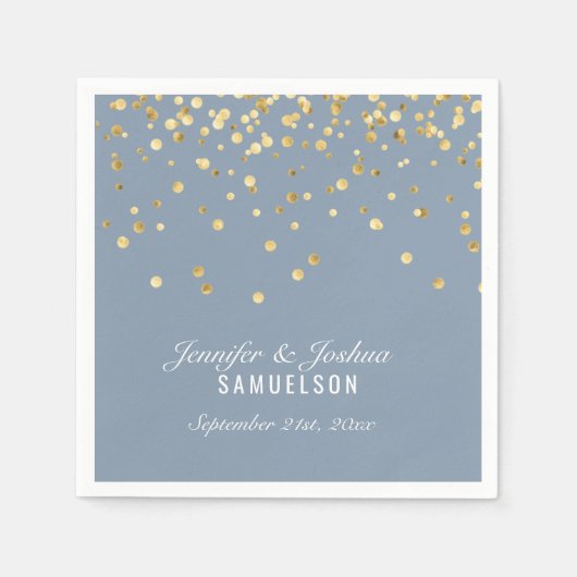 Serviette En Papier Mariage personnalisé Dusty BLUE Gold Confetti (Devant)
