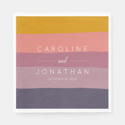 Serviette En Papier Mariage personnalisé élégant à rayures de mauve et (Devant)