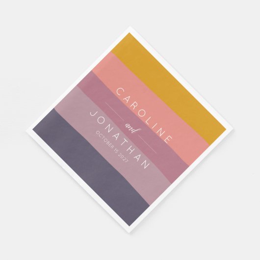 Serviette En Papier Mariage personnalisé élégant à rayures de mauve et (Coin)