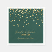 Serviette En Papier Mariage personnalisé EMERALD Green Gold Confetti (Devant)