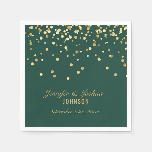Serviette En Papier Mariage personnalisé EMERALD Green Gold Confetti (Devant)