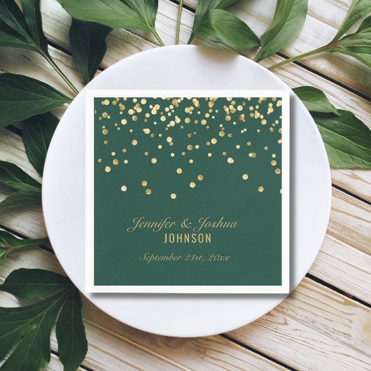 Serviette En Papier Mariage personnalisé EMERALD Green Gold Confetti