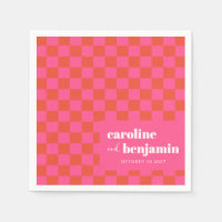 Mariage personnalisé en damier rose et rouge gras