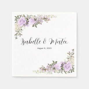 Serviette En Papier Mariage personnalisé floral violet et blanc