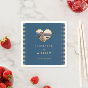 Serviette En Papier Mariage personnalisé Gold & Blue pois
