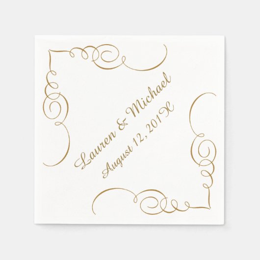 Serviette En Papier Mariage personnalisé Gold Dark Swirl (Devant)