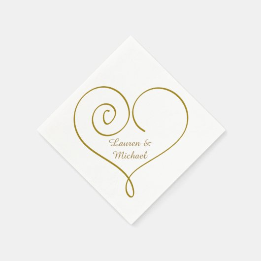 Serviette En Papier Mariage personnalisé Gold Heart (Coin)