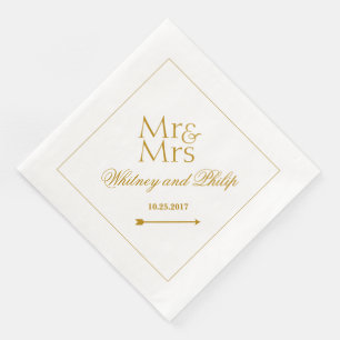 Serviette En Papier Mariage personnalisé M. Mme Gold