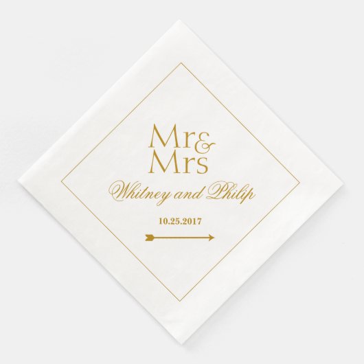 Serviette En Papier Mariage personnalisé M. Mme Gold (Coin)