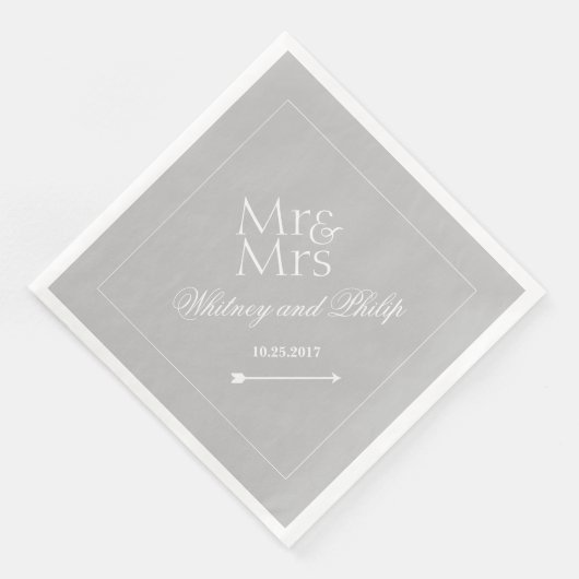 Serviette En Papier Mariage personnalisé M. Mme Silver (Coin)