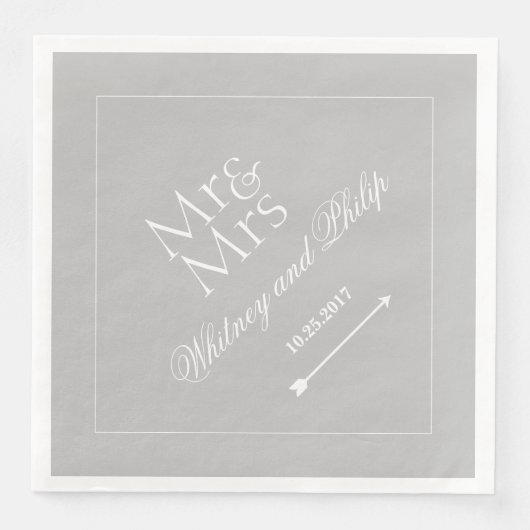 Serviette En Papier Mariage personnalisé M. Mme Silver (Devant)