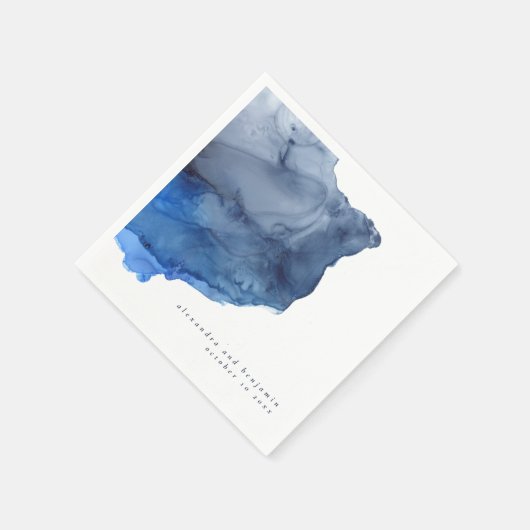 Serviette En Papier Mariage personnalisé Marine Indigo Abstrait modern (Coin)