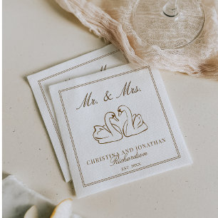 Serviette En Papier Mariage Personnalisé Marron Moka Cygnes Vieille Fo