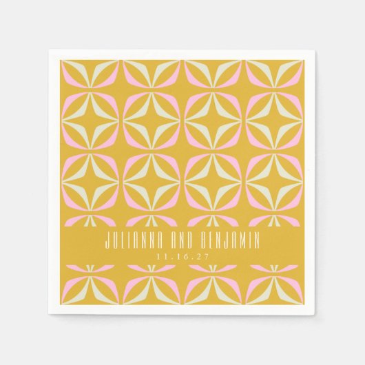 Serviette En Papier Mariage Personnalisé Mid Mod Géométrique Jaune Ros (Devant)